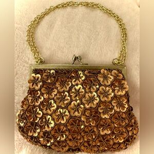 Elegant Bronze Floral Vintage Hand Made In Magid Clutch Style Bag